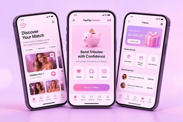 PayPig Canada app — tribute flow, findom profiles, and real Canadian findom dynamics on mobile